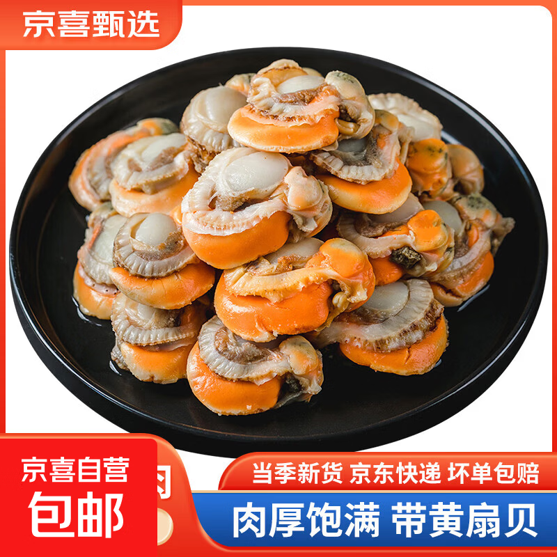 冷冻大号带黄去壳扇贝肉 无沙粉丝扇贝食材 海鲜水产 大号扇贝肉净重500g