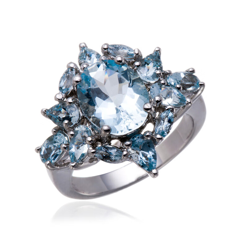 牧思 欧美女王范4克拉海蓝宝925银戒指女皇冠复古感天然大宝石礼物 10