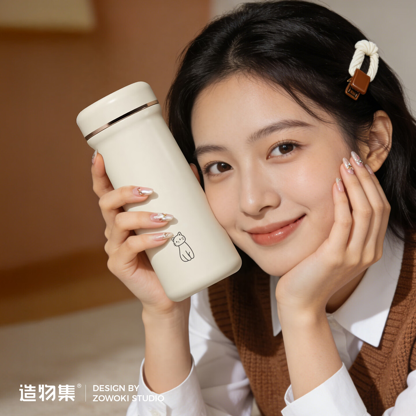 造物集陶瓷内胆保温杯便携女生高颜值水杯商务礼品杯子330ml 金瓷-氧气云【陶瓷内胆/免费刻字】