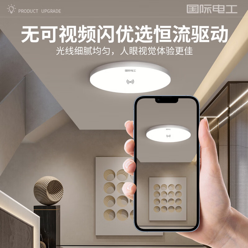 国际电工LED三防节能吸顶灯过道走廊人体红外感应灯声控感应灯楼道雷达灯 18W 三防-雷达感应灯23cm白光