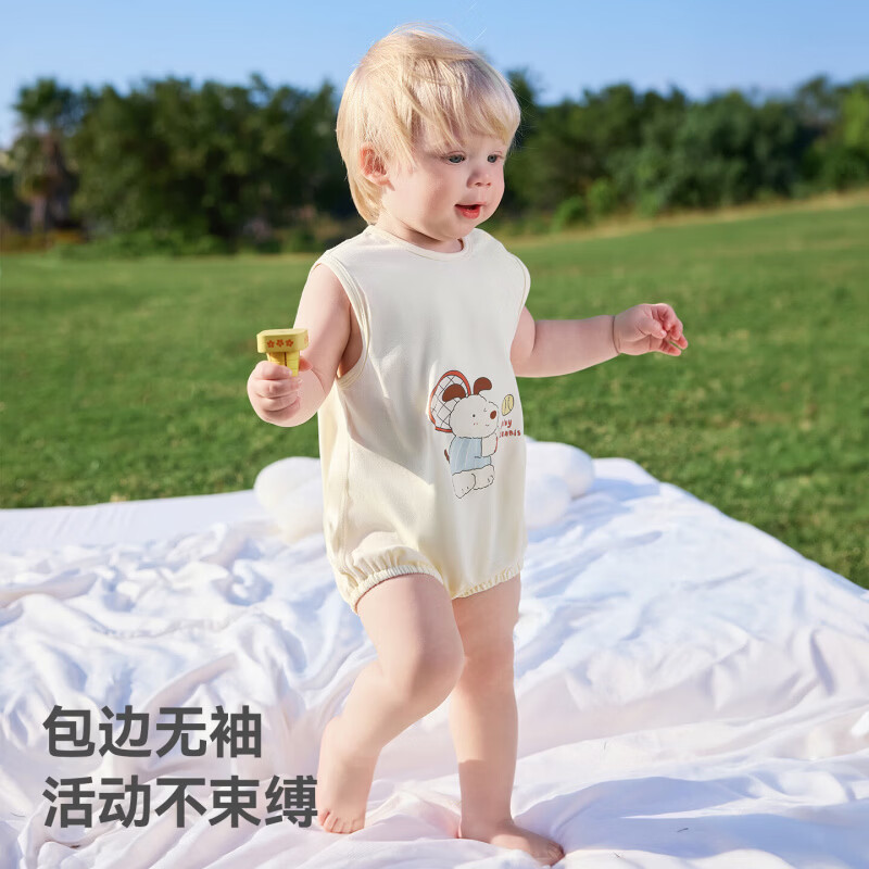 贝肽斯婴儿衣服夏季宝宝包屁衣无袖a类纯棉新生儿连体衣透气哈衣 网球小狗 80cm