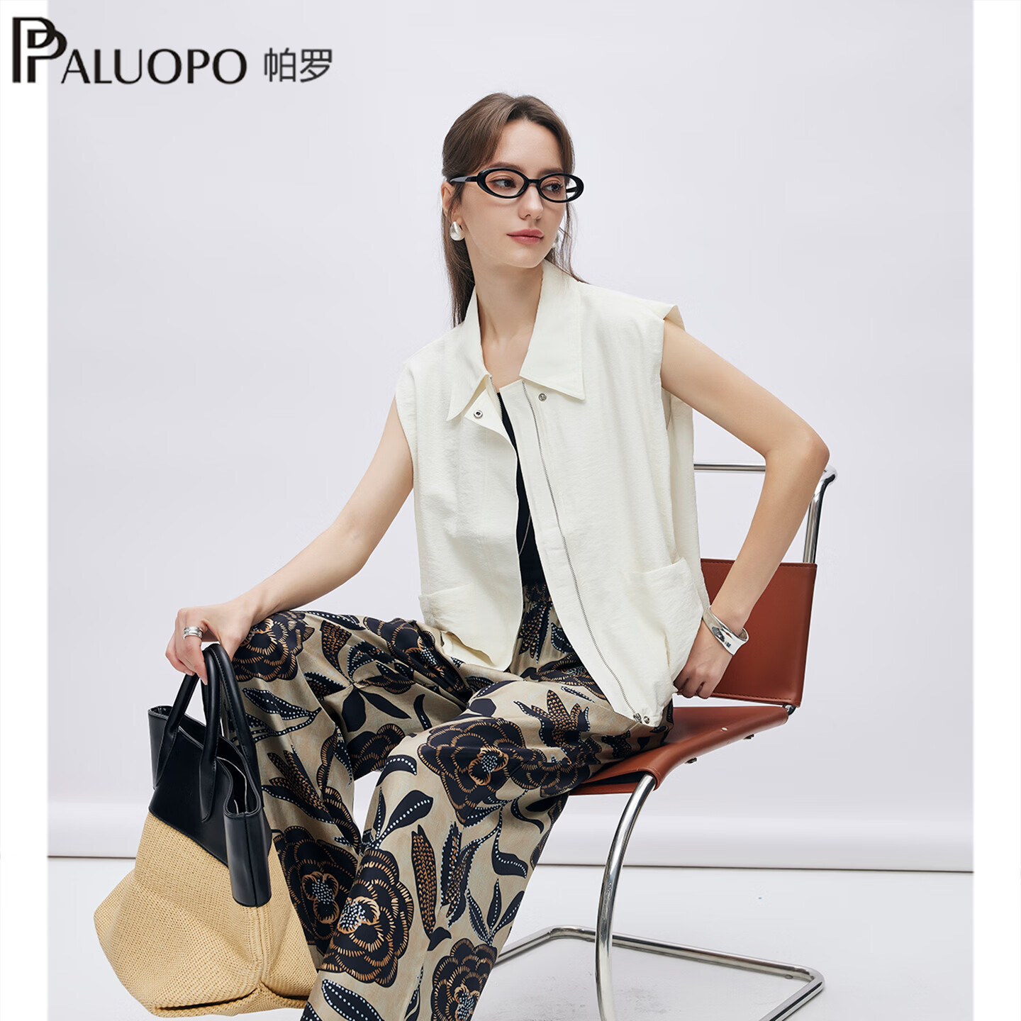 帕罗（PALUOPO）26夏新款简约风无领马甲女短外套工装风休闲时髦外套ES260077Z 白色 XL 170/92A
