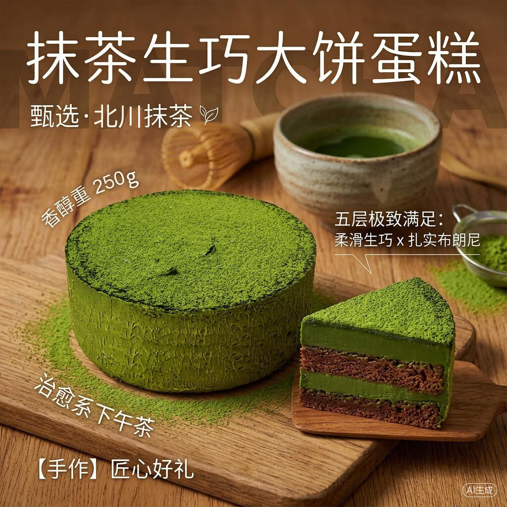 鲜京采抹茶生巧乳酪大饼4寸250g 蛋糕苦抹慕斯巧克力