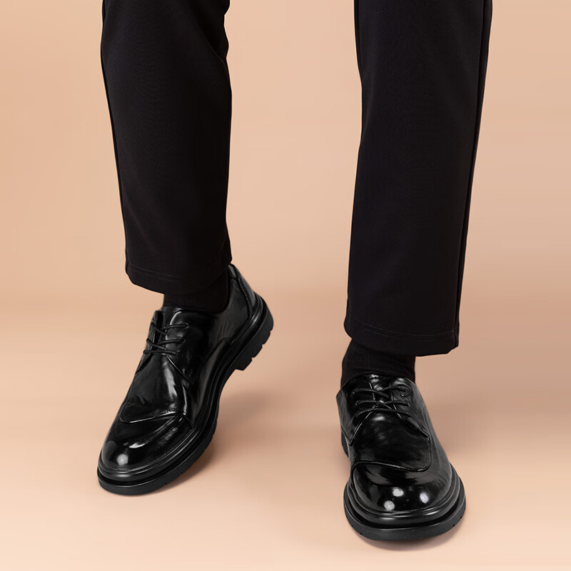 Walker Shop皮鞋男高端商务正装男士皮鞋2026新款休闲真皮透气软底内增高男鞋 黑色【内增高】 40