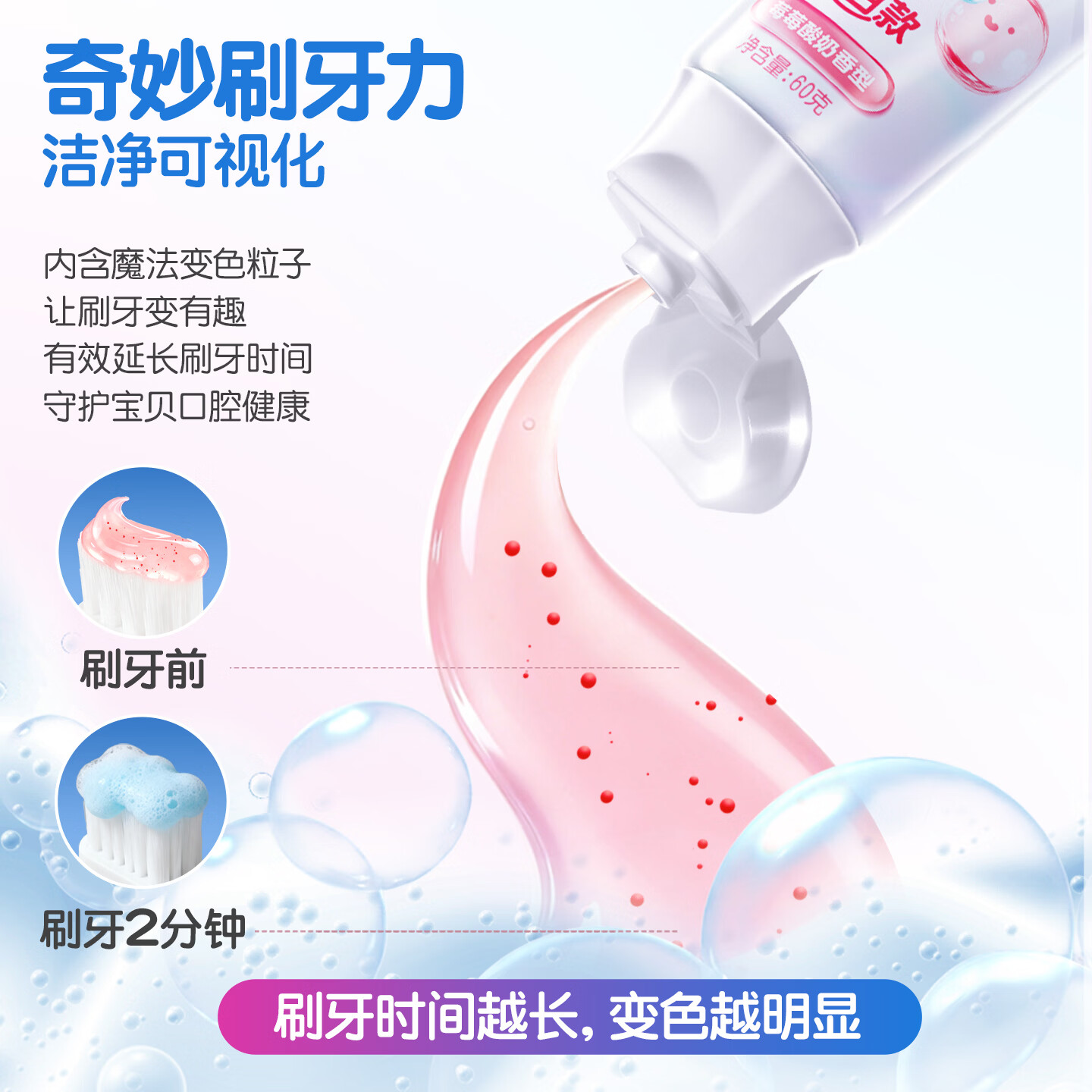 舒客宝贝魔法变色儿童牙膏2-6-12含氟防蛀抗糖净齿克龋齿趣味刷牙可视清洁 魔法变色牙膏60g*2