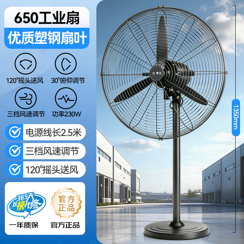 华生(Wahson) 工业扇电风扇/落地扇大风量工厂车间工业风扇/商用扇牛角扇工业电扇企业推荐 【26寸】650落地扇 塑钢叶FL65-1