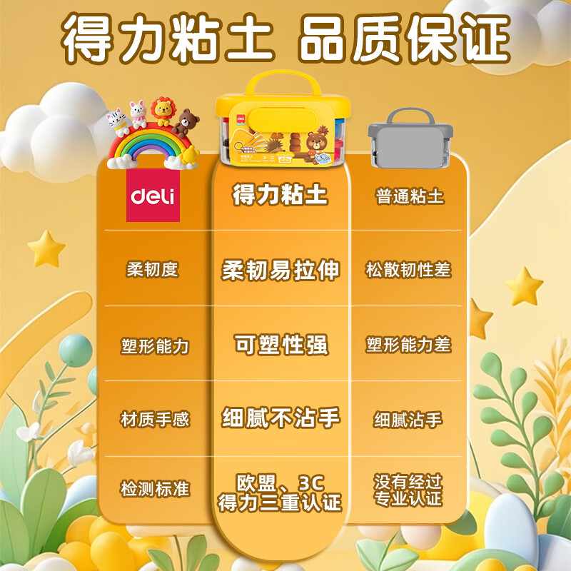 得力(deli)超轻粘土儿童彩泥橡皮泥36色黏土幼儿园专用手工超轻黏土DIY益智玩具升级生日儿童节礼物家校 【高档款 防误食配方】12色盒装 含姓名贴