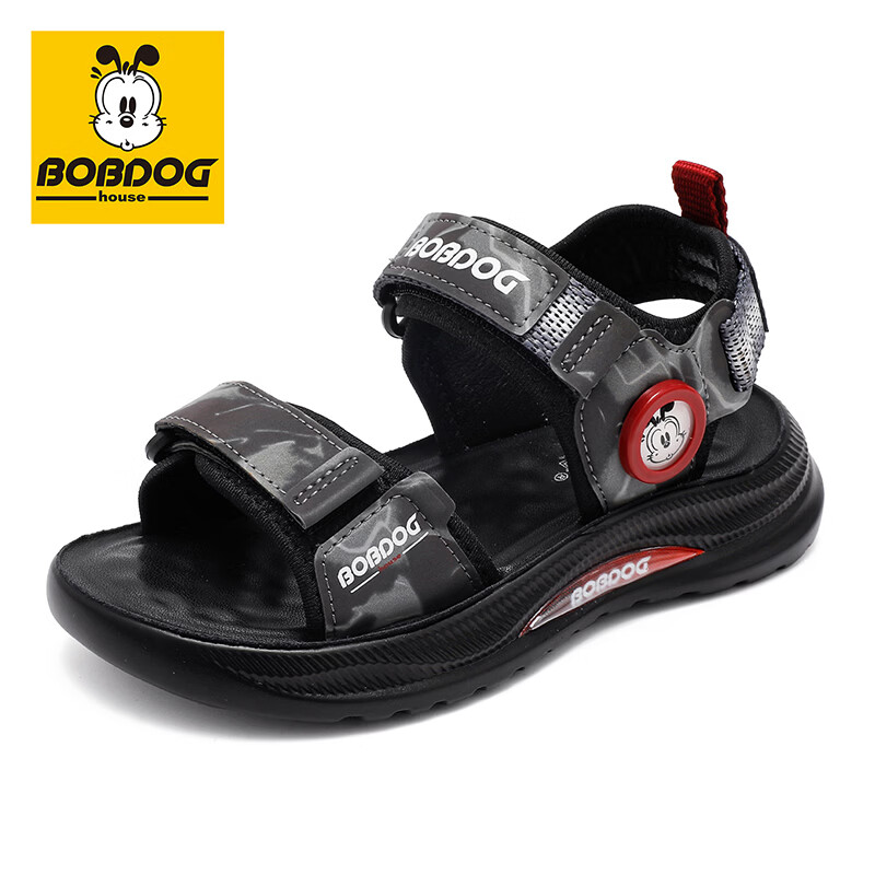 巴布豆（BOBDOG）童鞋夏季透气儿童凉鞋男童校园运动鞋子2026新款中大童露趾沙滩鞋 黑色 26 适合脚长17.5cm
