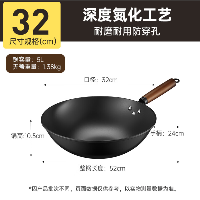 炊大皇（COOKER KING） 炊大皇炒锅铁锅无涂层炒菜锅电磁炉燃气炒菜锅家用 精铁铁锅无涂层（圆底无盖） 32cm