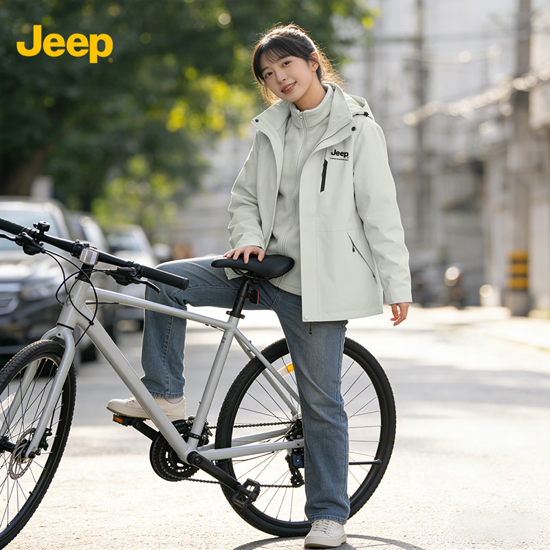 JEEP冲锋夹克衣男士外套男女同款2026新款春秋季户外三合一防风情侣款 象牙白【三合一抓绒内胆男女同款】 3XL 建议体重180-200斤