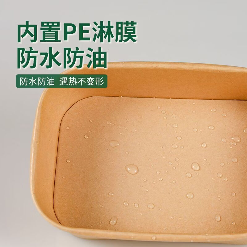 小红书同款牛皮纸打包AA 20套装（盒+盖） 500毫升打包野餐一次性便当餐盒饭盒