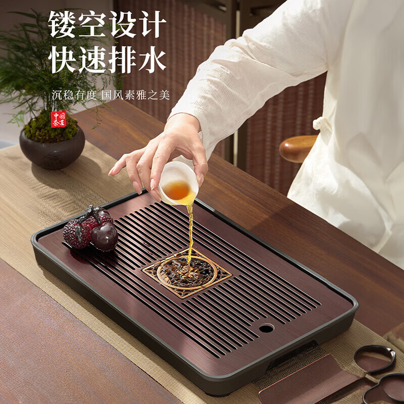 八千行茶具整套泡茶器全套高档功夫茶具套装带茶盘青花汝窑陶瓷茶壶茶杯 青花米黄汝窑提梁壶12头带福窗大茶盘