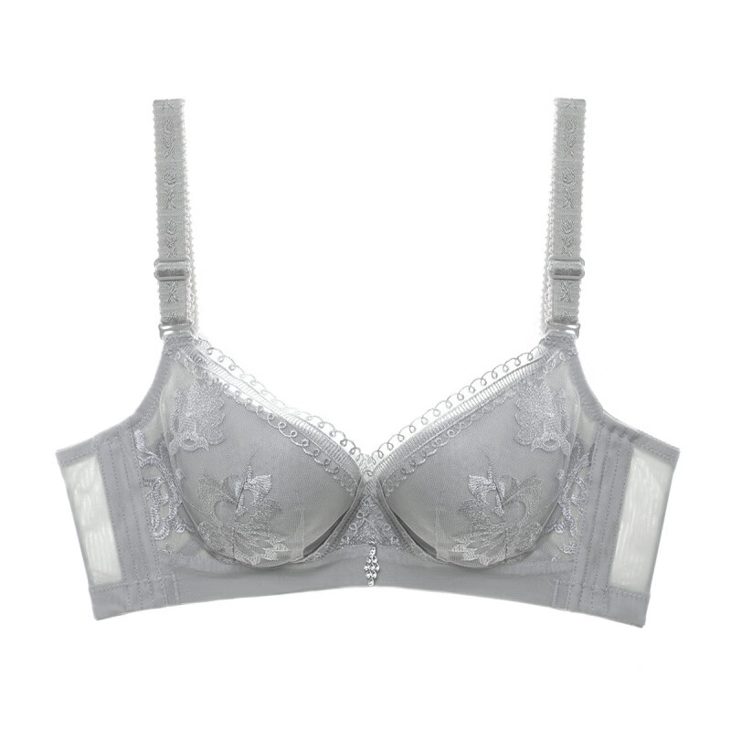 夏娃之秀无钢圈文胸收副乳调整型胸罩性感舒适塑形内衣女小胸 灰色 70A _厚杯_3.0CM