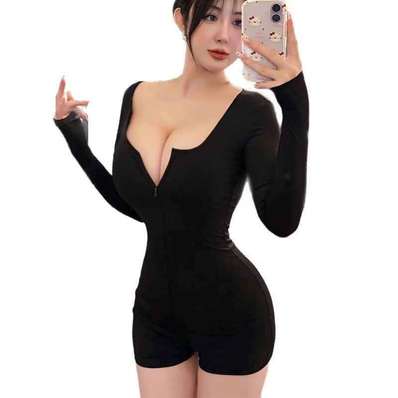 长夜漫漫情趣内衣可外穿情人节战衣镂空瑜伽裤连体衣开档战袍性感刺激纯欲 （性感）黑色 均码(80-120斤)