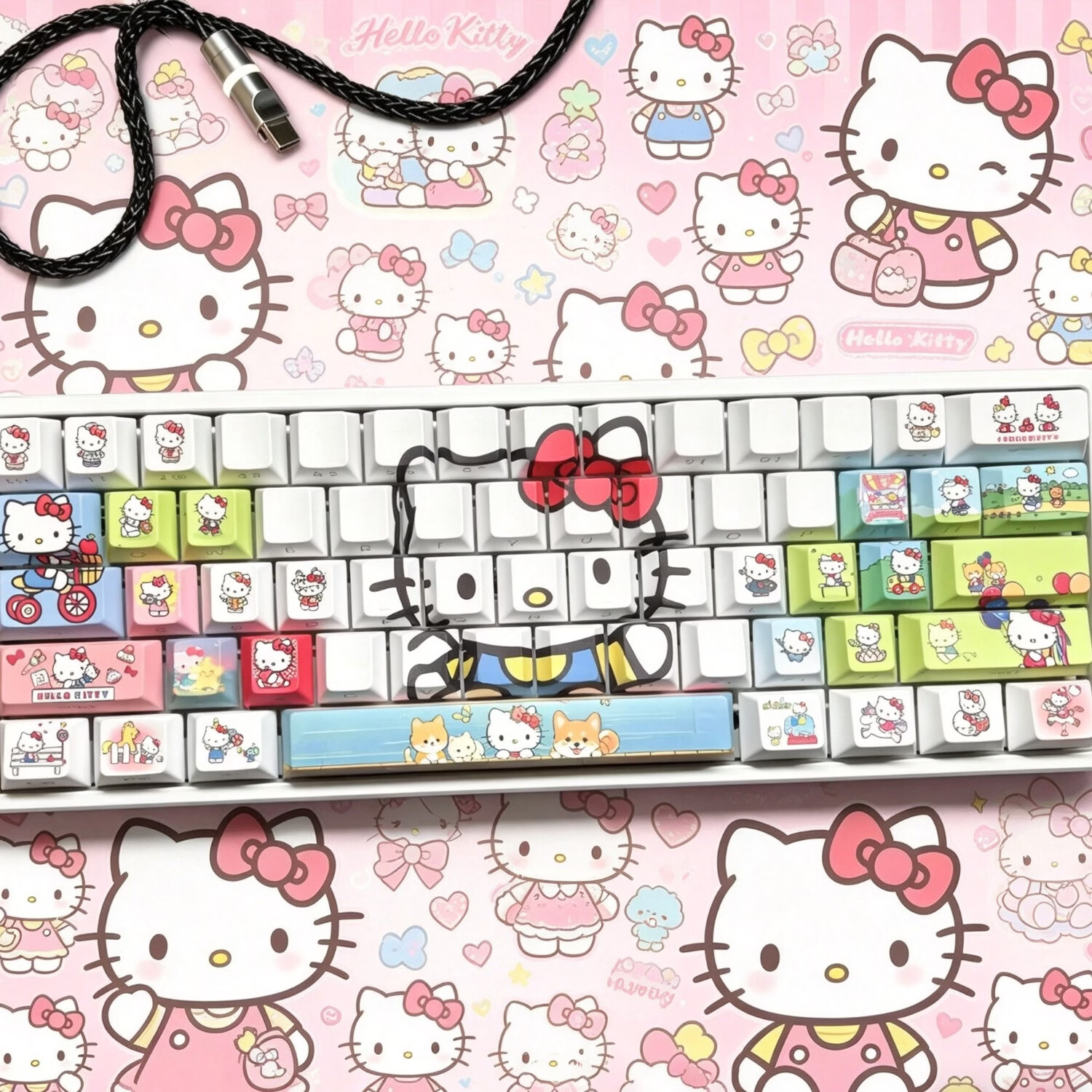 HelloKitty多色键帽侧刻透光wootingez63made68美加狮ev63 atkvgn艾石头小蜜蜂ace68win 白色侧刻透光适配到87键，发全套