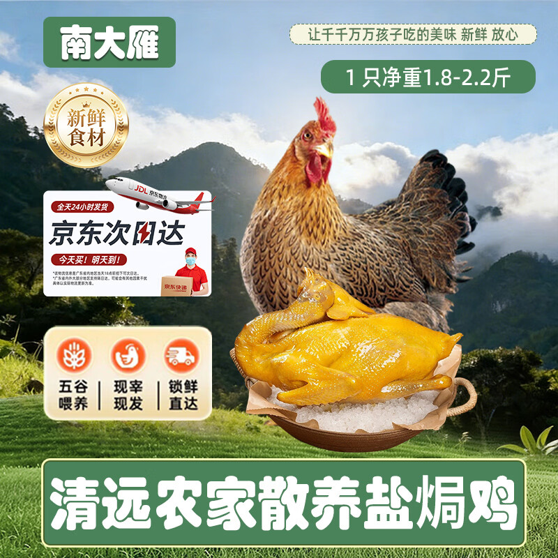 南大雁【广东清远鸡】五指毛桃盐焗鸡 扒鸡  加热即食整只现杀散养土鸡 家庭实惠装【3只5.4-6.6斤净重】赠送3包五指毛桃