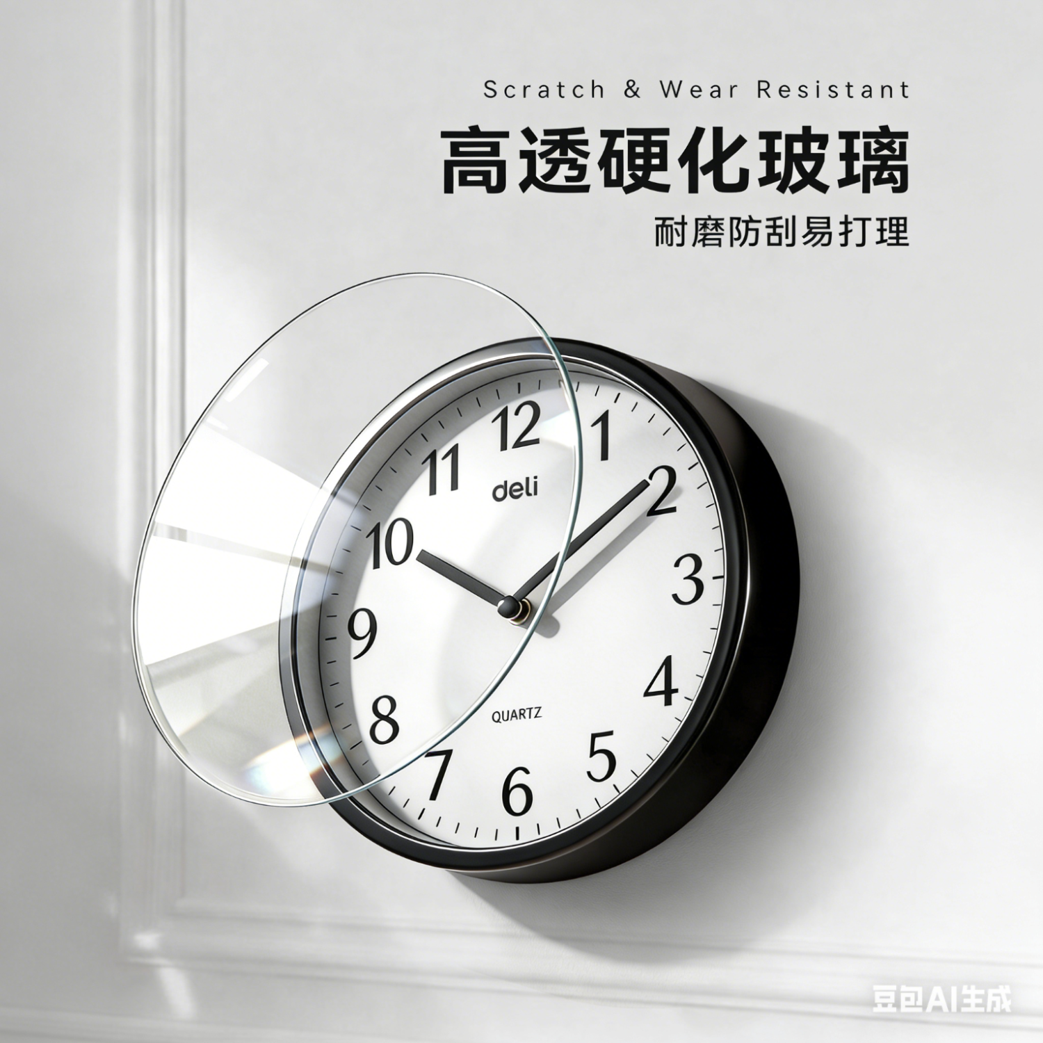 得力（deli）挂钟客厅钟表家用静音走时居家创意时钟现代时尚大气挂墙简约钟 【书房推荐】10寸典雅黑 直径约25.5厘米