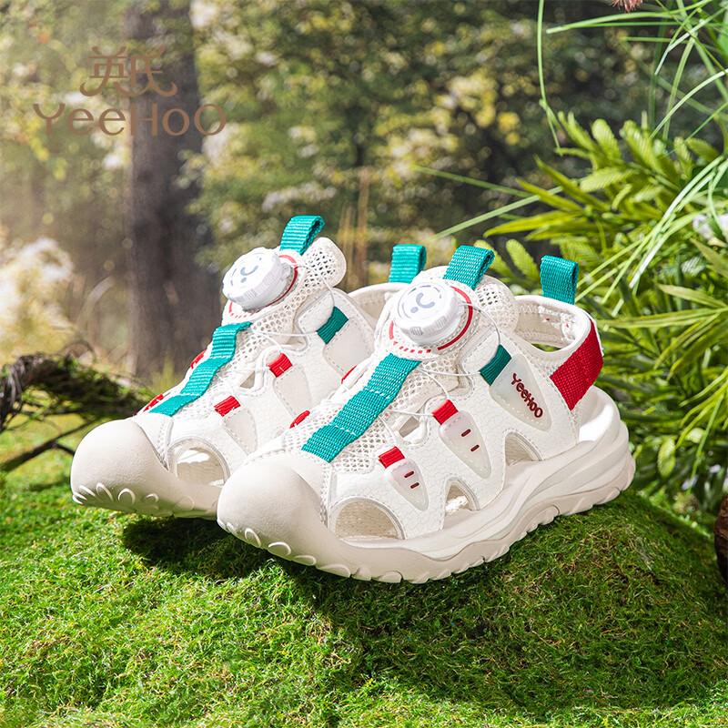 YEEHOO英氏儿童运动凉鞋包头夏款2026新款防滑女童朔溪鞋涉水男童沙滩鞋 绿色 31