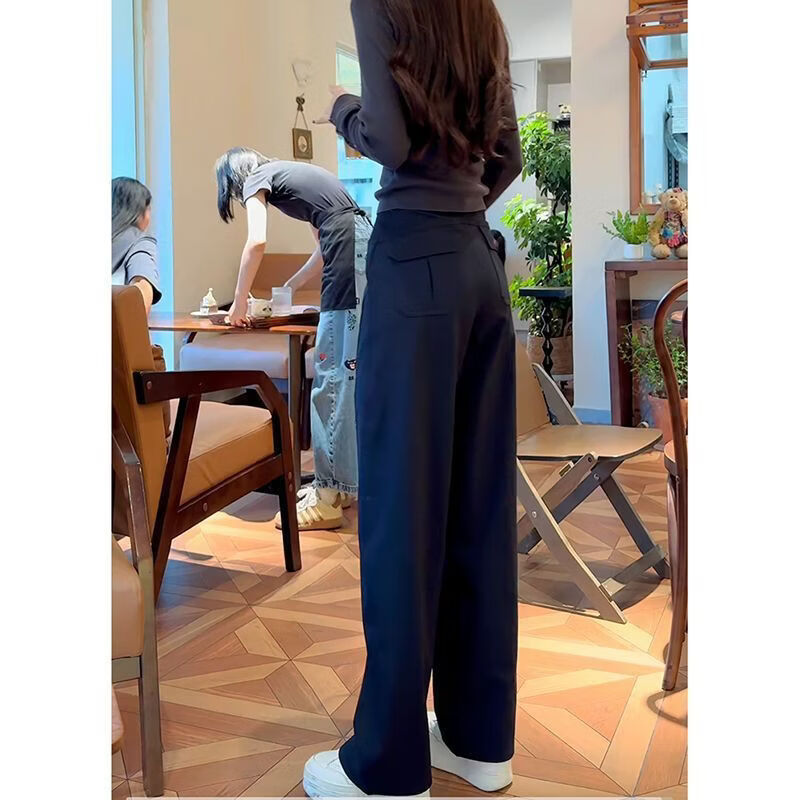 藏青色高腰阔腿裤女2026春秋新款百搭垂感显瘦宽松百搭休闲直筒裤 藏青色 XL 【建议115-130斤】