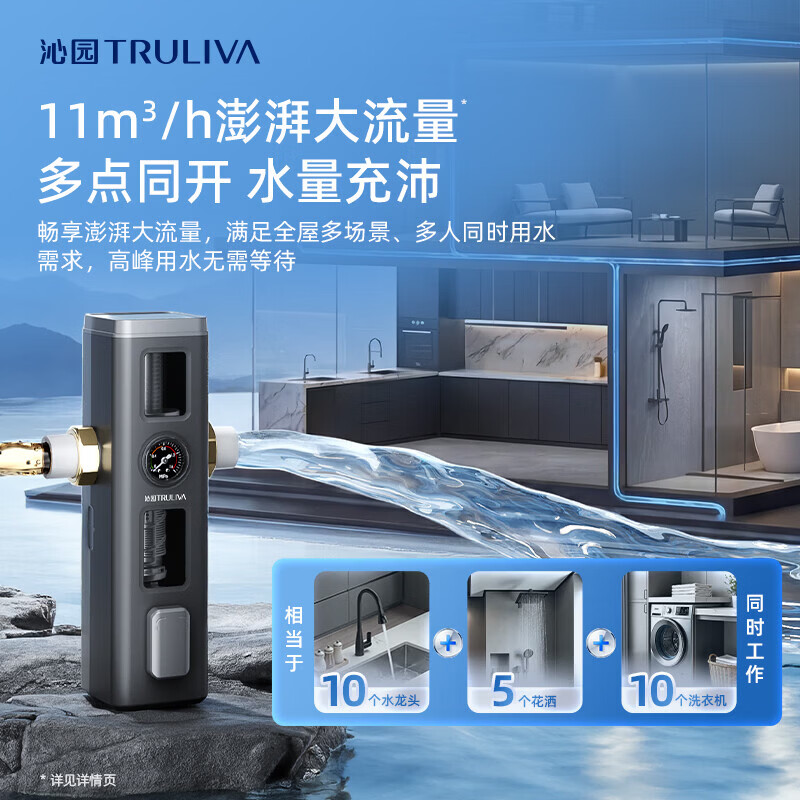 沁园(TRULIVA)用自来水前置过滤器11T大流量40微米双网过滤 正反冲洗实时水压监测全屋净水器P-O5760 【新品】11T/H 双层滤网 拦截率99.5%