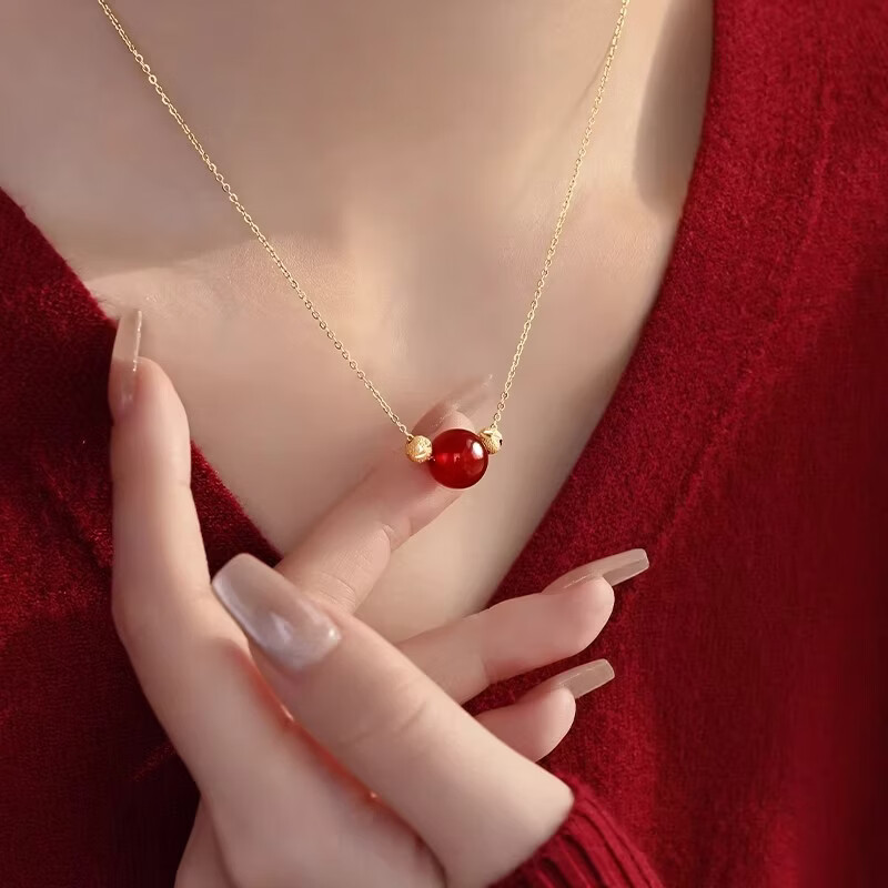 【镇店之宝】2026新款红色转运圆珠项链女爆款小众颈链吊坠XJS 【送礼盒】红色转运珠项链