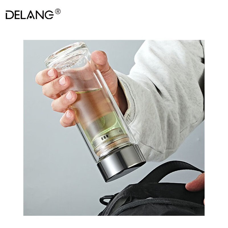 德琅（DELANG）德国品牌水杯双层玻璃杯商务办公玻璃杯 双层纯钛弱碱玻璃杯DL8803