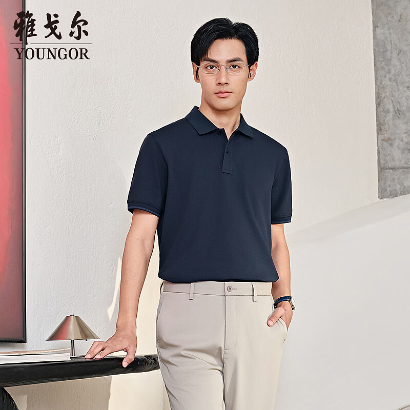 雅戈尔(YOUNGOR)夏季t恤男士青年短袖POLO衫呼吸棉面料吸湿排汗商务休闲穿着舒适 藏青 L (推荐135-150斤)