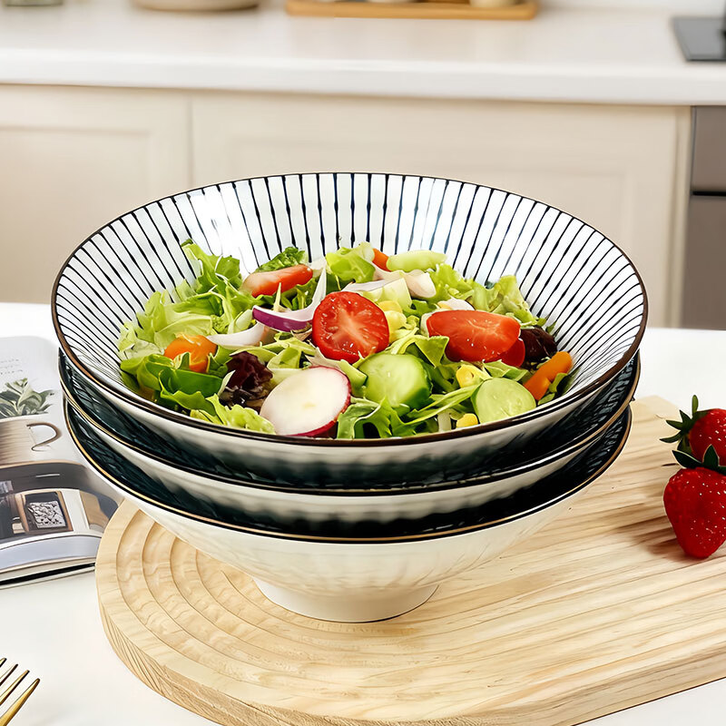 肃匠陶瓷斗笠碗家用大汤碗日式拉面碗ins餐具复古国风拌面碗 国潮8英寸斗笠碗4只【混色】