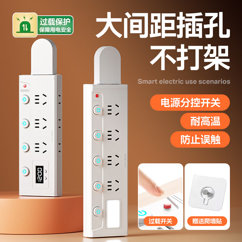 啊牛插座转换器180°度旋转插头带开关小夜灯多功能一转多孔拓展USB快充防过载插排无线扩展插头扩展器 02防过载【20W快充+2插位】白色