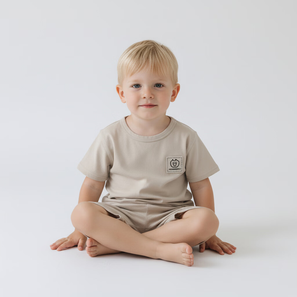 小猪大卫 PECODAVID儿童七分套夏季纯棉A类男女宝宝居家服薄款短袖短裤套装 暮云棕 短袖套（95%棉） 100