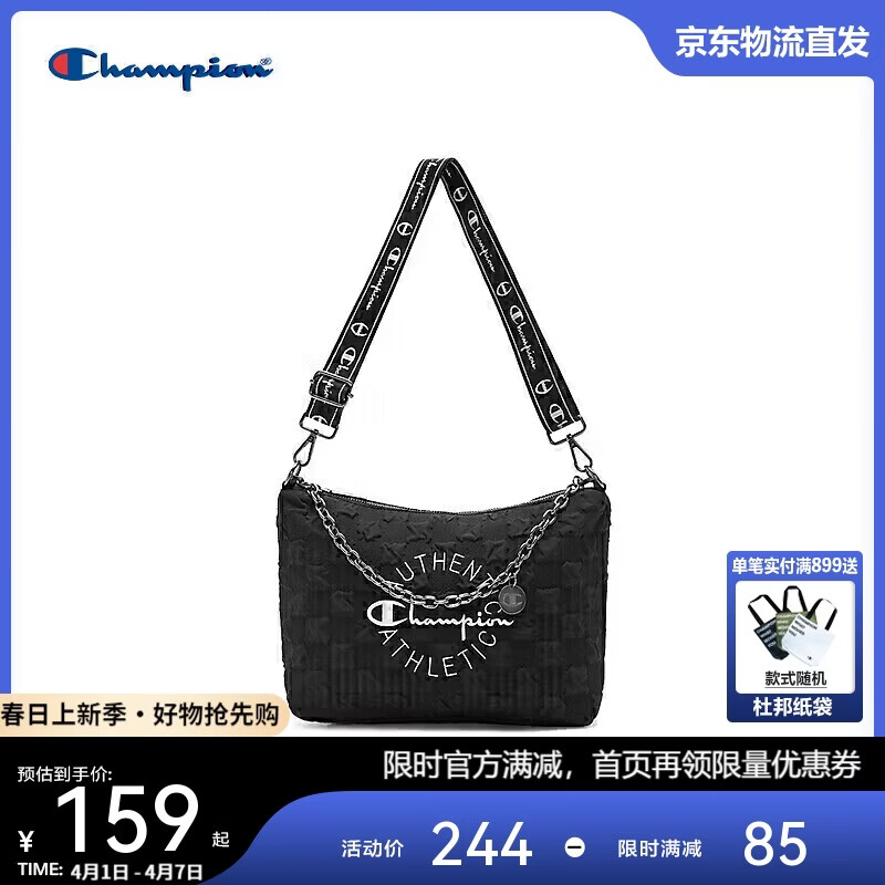 Champion美国冠军斜挎包男女 潮流休闲时尚百搭单肩包24FWP49 黑色