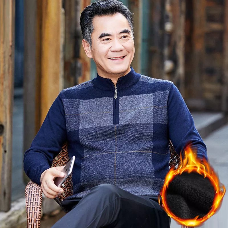 泽万邦中年爸爸装男加绒加厚毛衣男中老年人半高领保暖衣老人爷爷装