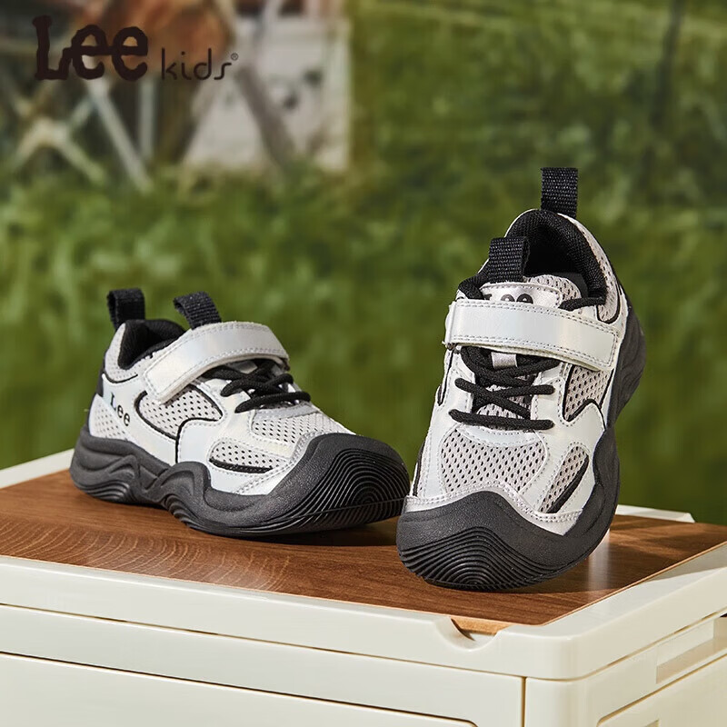 Lee童鞋春季新款儿童运动鞋户外跑步鞋男大童魔术贴休闲鞋女童 黑色 33 【建议脚长201-206mm】