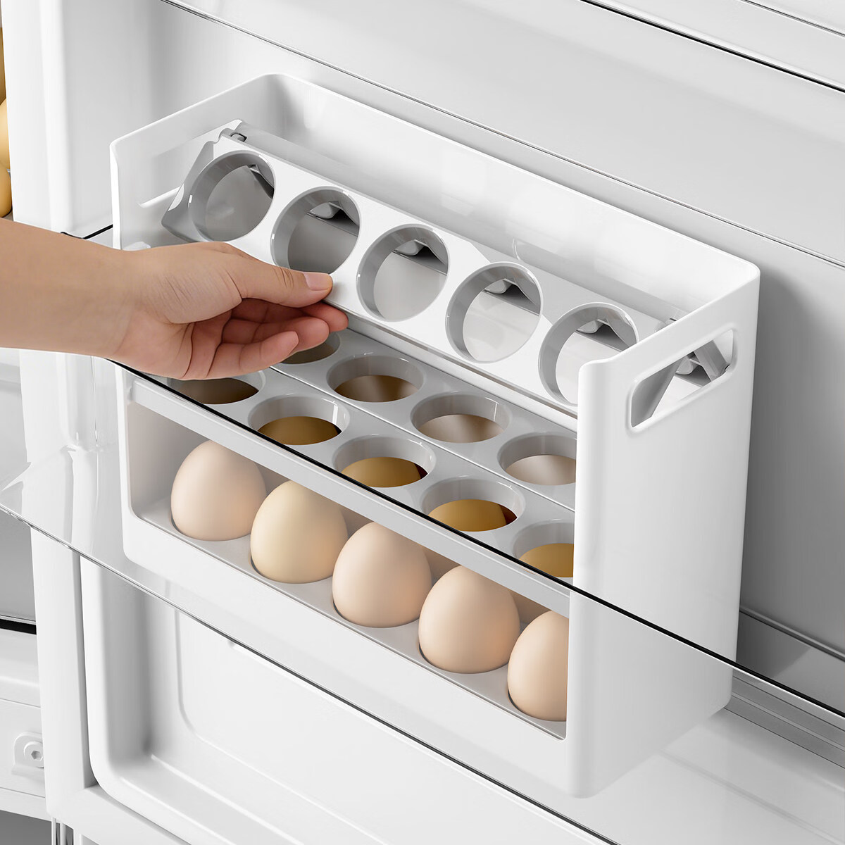 艾仕可（ASCOR）冰箱用侧门鸡蛋收纳盒食品级保鲜盒专用整理收纳翻转鸡蛋盒鸡蛋托 鸡蛋收纳盒-1个装【可折叠收纳30枚鸡蛋】