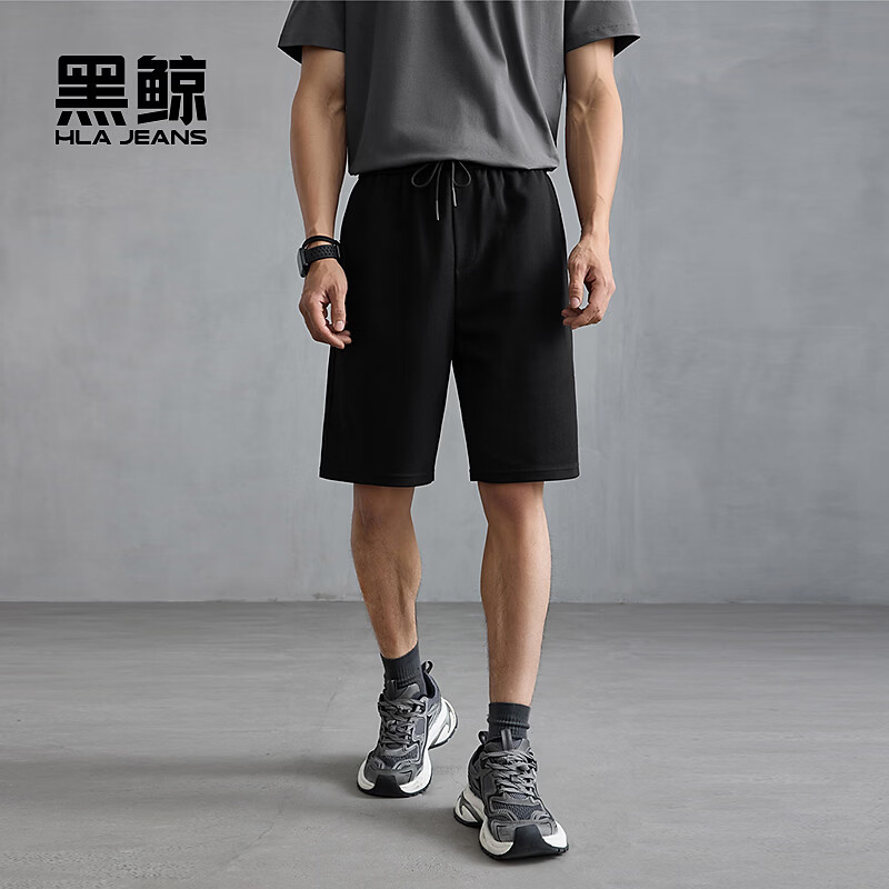 黑鲸(HLAJEANS)海澜之家旗下腰间抽绳休闲中裤男2026年夏季新品直筒短裤 黑色02 2XL