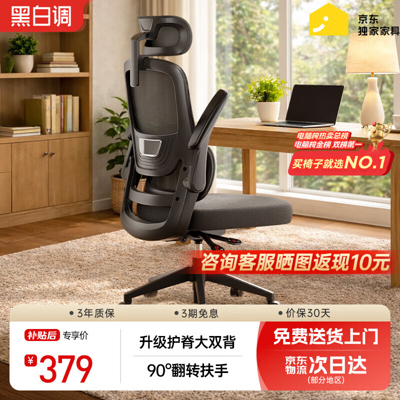 黑白调P1二代 人体工学椅电脑电竞椅子人工力学座椅办公椅 双背联动扶手