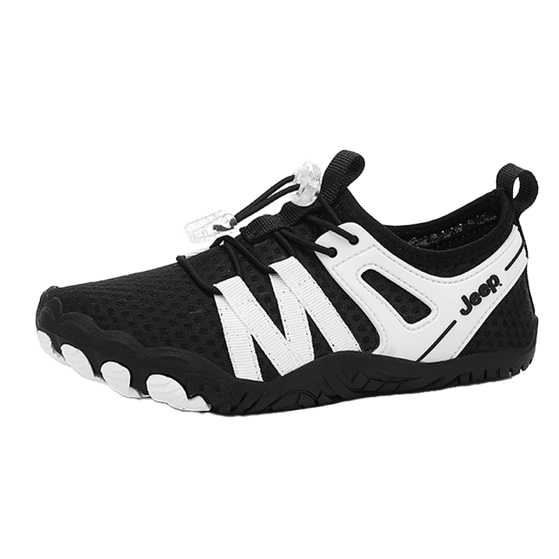 JEEPJeep男女童春夏季透气速干防滑耐磨轻便免系鞋带舒适运动休闲鞋 黑色 27