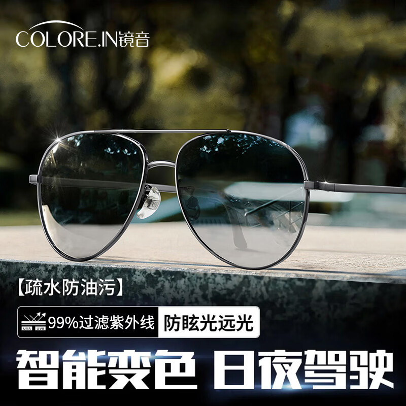 蔡司（ZEISS）镜片可选日夜两用变色太阳镜男开车驾驶专用偏光近视墨镜夜视眼镜 枪框 定制colorein镜片1.56防蓝光变灰 0-400度-日夜两用