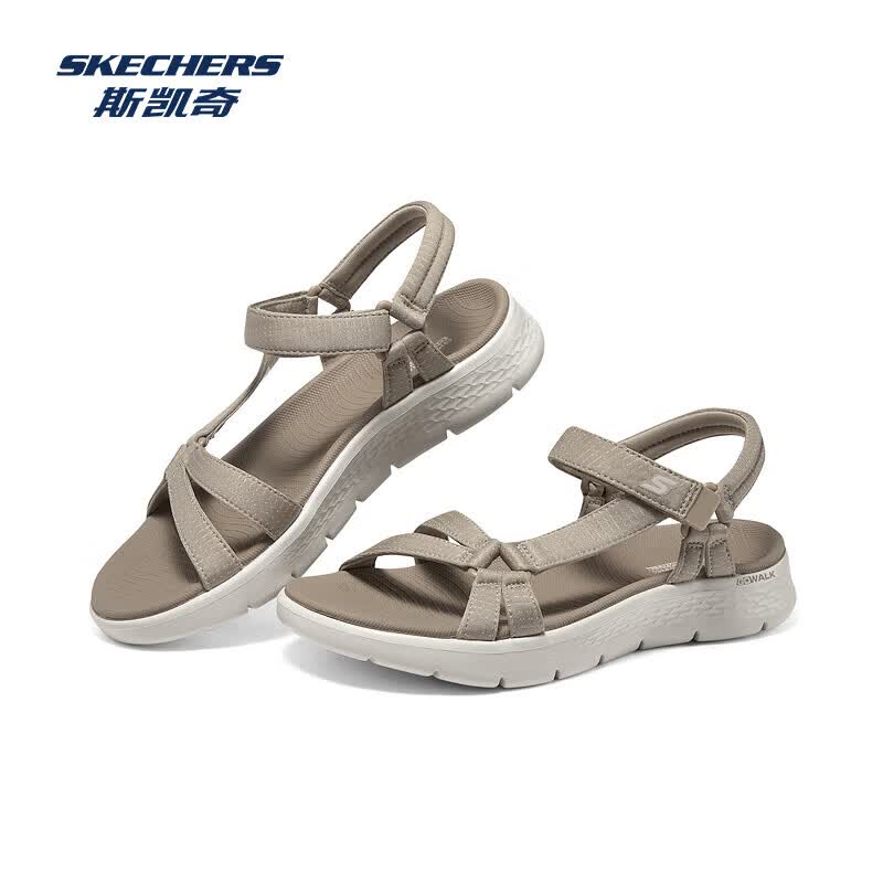 斯凯奇（Skechers）新款女鞋外穿凉鞋软弹舒适沙滩鞋魔术贴设计轻便休闲鞋子 141451-TPE 灰褐色 37