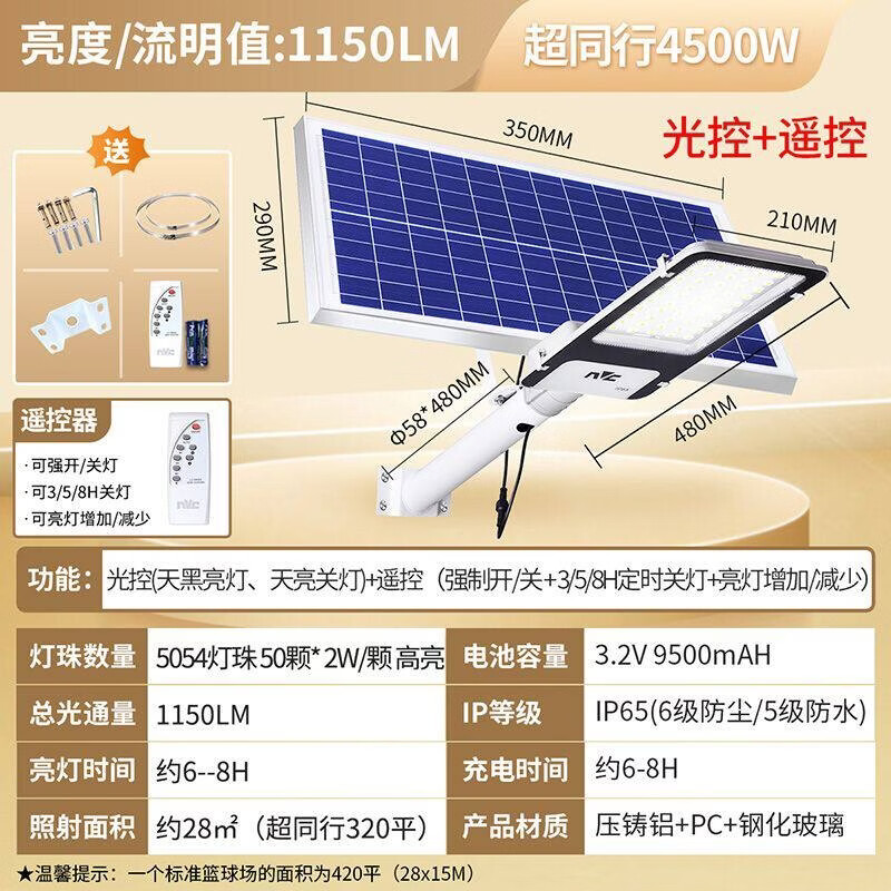 雷士照明太阳能户外灯庭院家用超亮投光灯太阳能路灯庭院灯感应灯 1150LM透镜升级款(超同行所谓2000w)光控