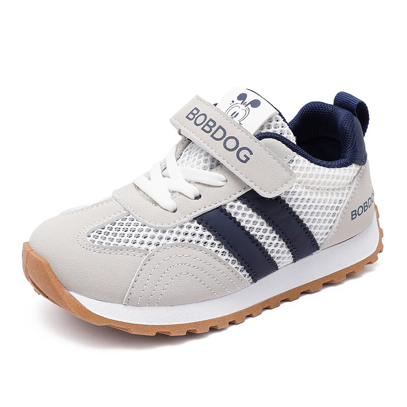 巴布豆(BOBDOG)童鞋低帮跑步鞋2026女宝春秋百搭休闲鞋夏男童网面儿童运动鞋 微晶灰/藏青蓝(单网)62086 30 适合脚长18.5cm