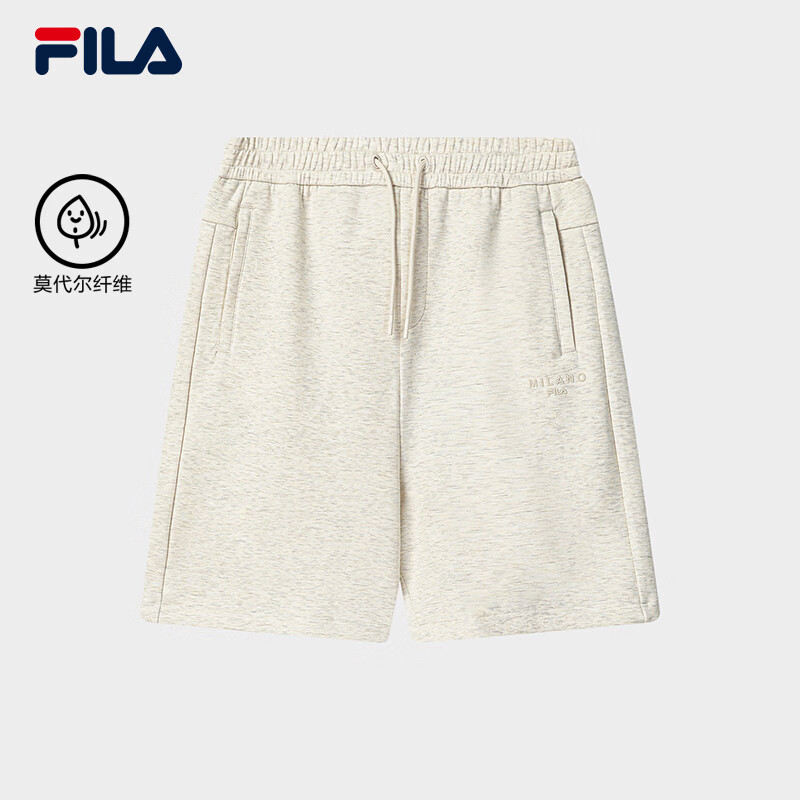 FILA 斐乐官方男士针织五分裤2026夏新款裤子休闲裤简约宽松短裤 淡卡其花灰-LK XL 180/88A/XL
