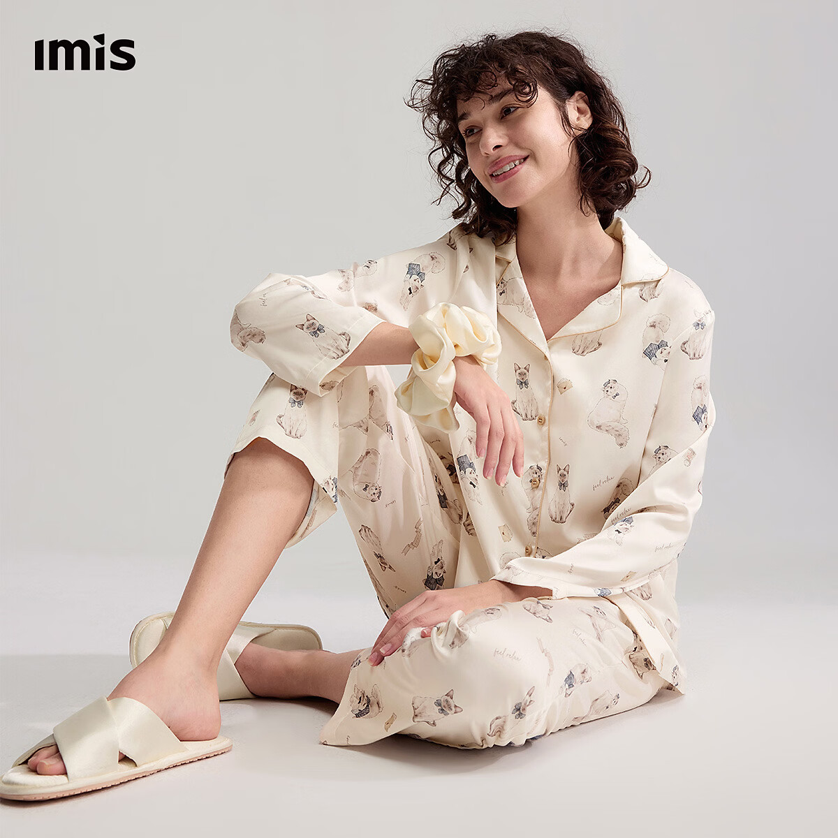 爱美丽【包上恩同款】撸猫丝2代凉感不粘毛抗静电家居服套装IM46CDM1 白印花YH1 XL 170