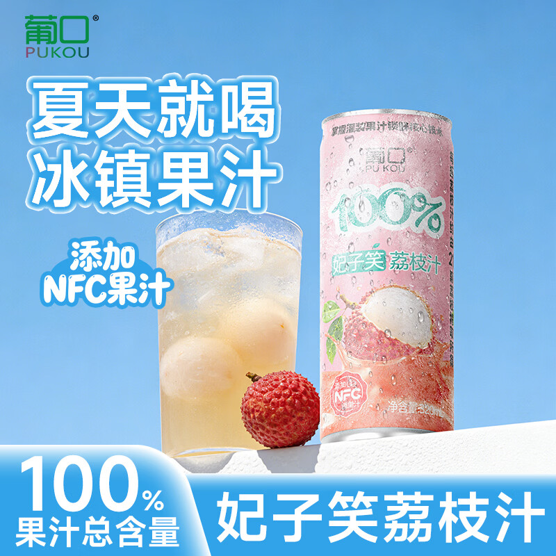 葡口（pukou）果肉饮料果汁清甜解腻饮料健康饮品干净0添加防腐剂 【妃子笑荔枝汁】320ml*15罐 日期新鲜破损包赔