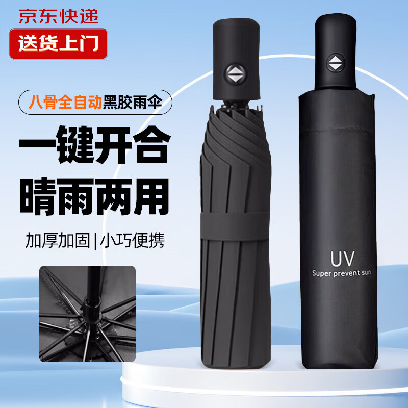 【爆款8骨雨伞】手动UV折叠黑胶防晒防外线紫遮阳晴雨两用伞 【自动款8骨】黑色UV 京东折扣/优惠券