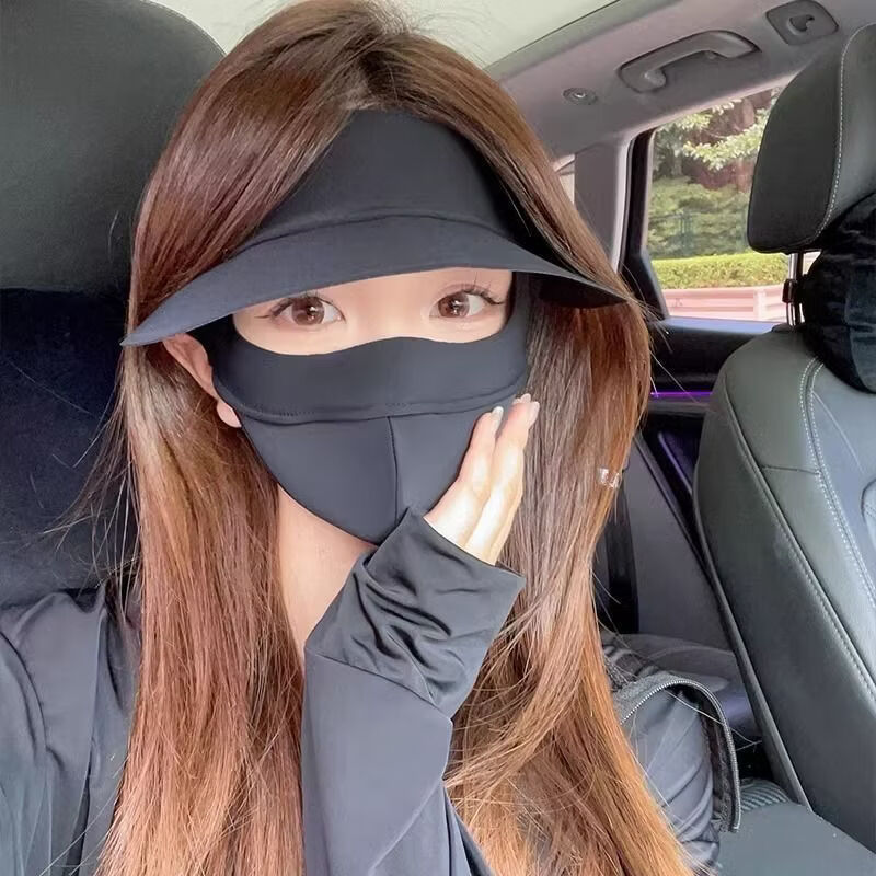 防晒面罩女夏季新款全脸遮挡遮阳护眼角清爽透气显脸小口罩WY 黑色