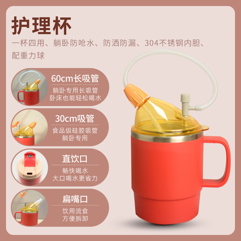 美物德品老人防呛护理杯瘫痪卧床病人喝水杯吸管喝流食杯硅胶喂食器专用杯 护理杯六件套灰色500ml