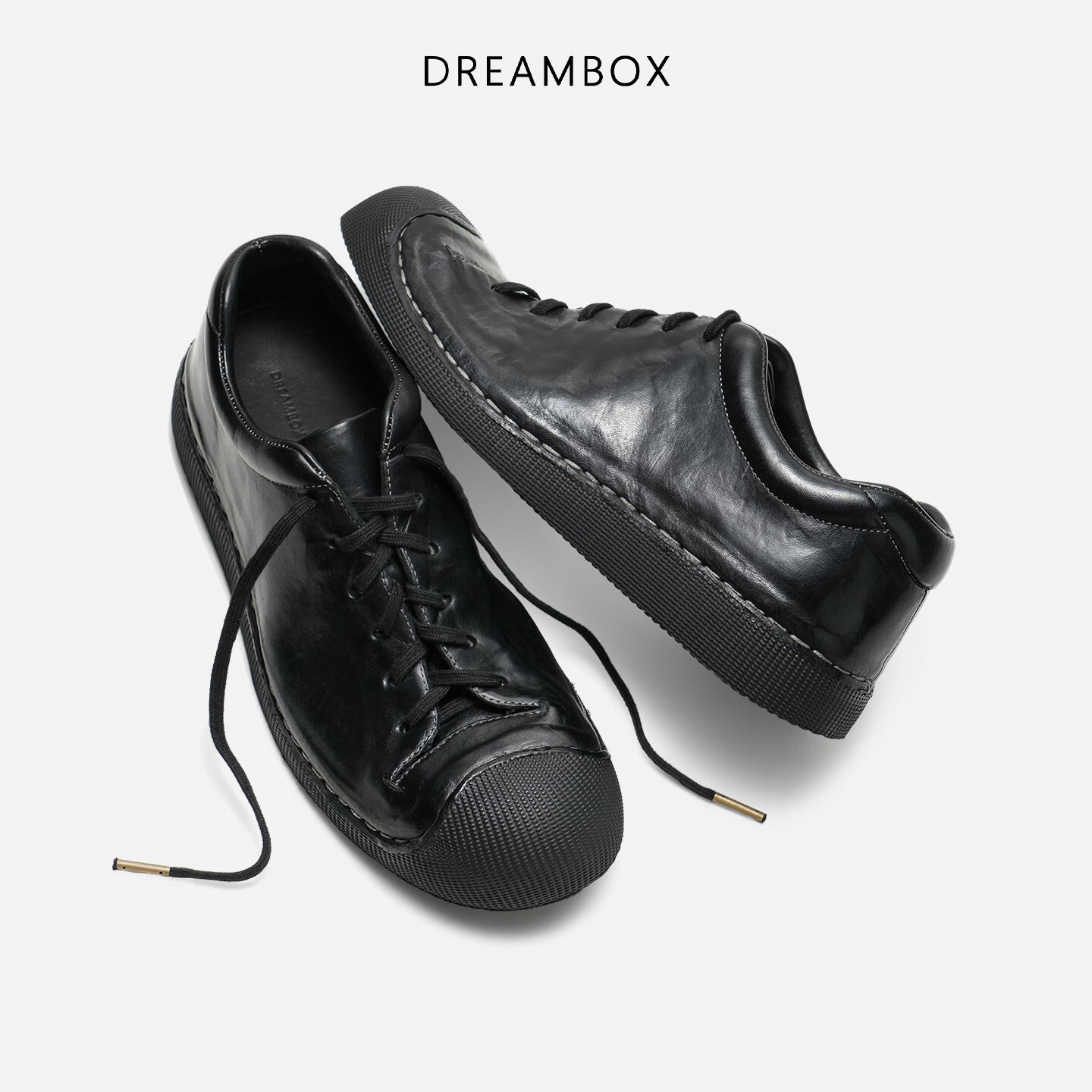 DREAMBOX钧博时尚百搭水洗马皮手工包头男鞋夏季新款透气舒适户外休闲鞋 陨石黑 39