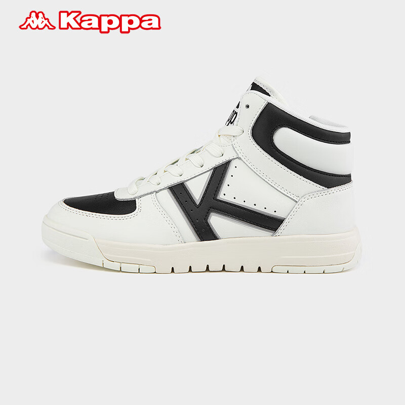 kappa高帮板鞋女休闲鞋皮面运动鞋小白鞋-k0a85cc21 轻白色/黑色025