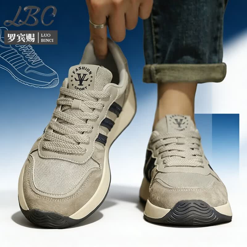 罗宾赐轻奢男鞋2026新款复古透气运动休闲鞋男士软底轻便防滑鞋子男 灰色【冰丝网面】-高端男鞋 39